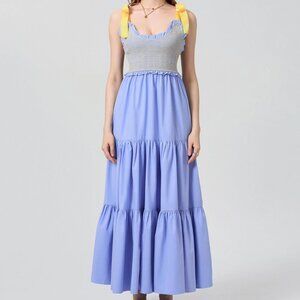 Dreamscape Tiered Blue-Yellow Maxi Dress